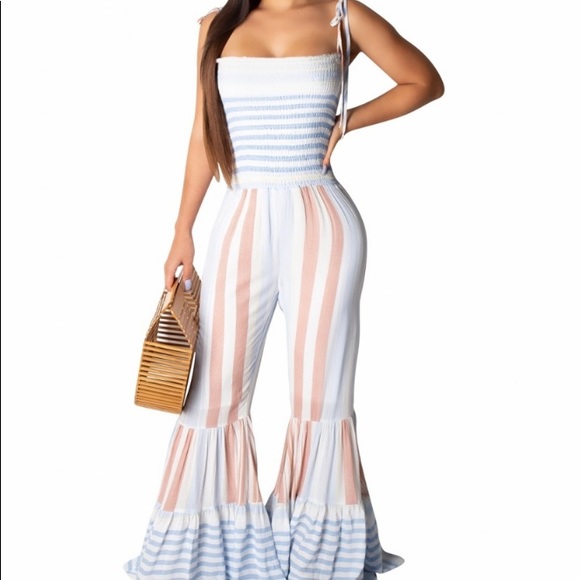 COPY - Sexy Stripe Bell Bottom Jumpsuit - Picture 1 of 1
